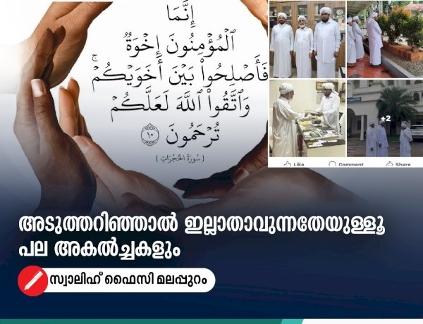 അടുത്തറിഞ്ഞാല്‍ ഇല്ലാതാവുന്നതേയുള്ളൂ പല അകല്‍ച്ചകളും