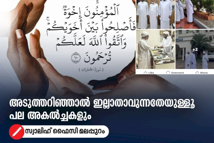 അടുത്തറിഞ്ഞാല്‍ ഇല്ലാതാവുന്നതേയുള്ളൂ പല അകല്‍ച്ചകളും
