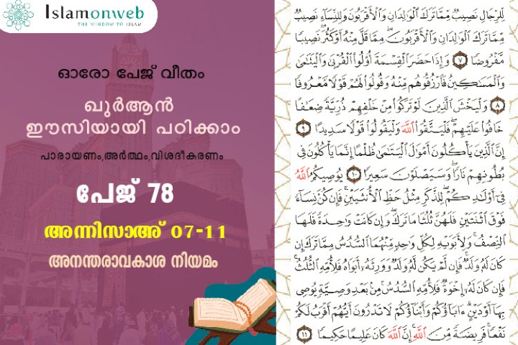 അധ്യായം 4. സൂറത്തുന്നിസാഅ് - (Ayath 7-11) അനന്തരാവകാശ നിയമം