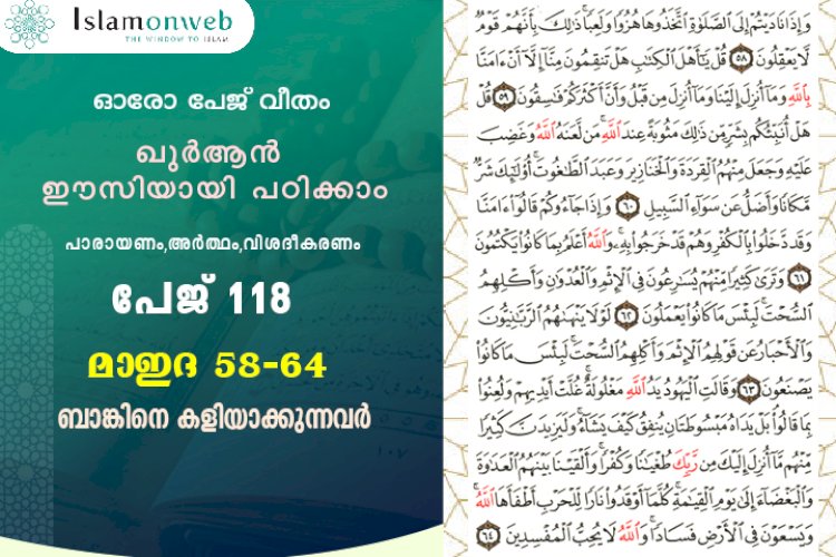 അധ്യായം 5. സൂറത്തുല്‍ മാഇദ (Ayath 58-64) ബാങ്കിനെ കളിയാക്കുന്നവർ