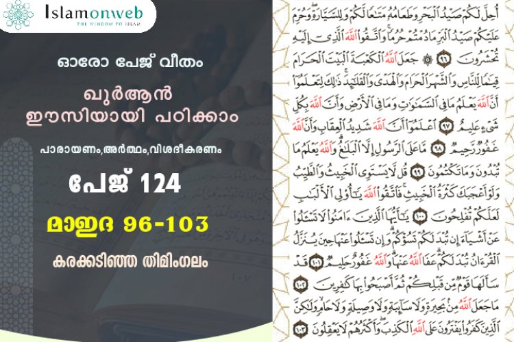 അധ്യായം 5. സൂറത്തുല്‍ മാഇദ (Ayath 96-103) കരക്കടിഞ്ഞ തിമിംഗലം